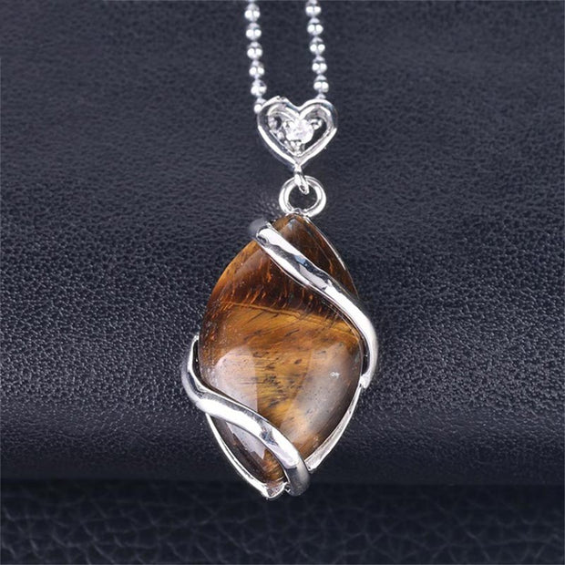 Buddha Stones Marquise Pattern Natural Crystal Stone Charm Necklace Pendant Necklaces & Pendants BS Tiger Eye