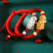 Buddha Stones 999 Sterling Silver PiXiu Wealth King Kong Knot String Braided Kids Child Bracelet