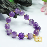 Buddha Stones Natural Amethyst Crystal Inner Peace Four Leaf Clover Charm Bracelet Bracelet BS 4