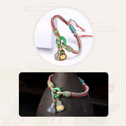 Buddha Stones Colorful Rope Chalcedony Lotus Jade Peace Buckle Harmony Gourd Charm Bracelet Bracelet BS 7