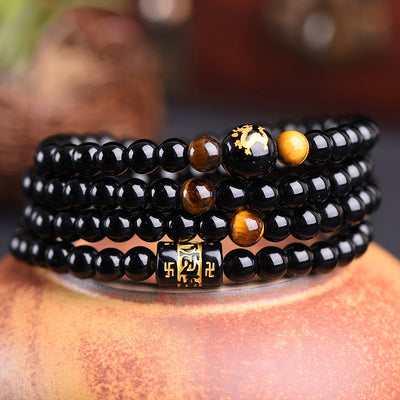 Buddha Stones Chinese Zodiac Obsidian PiXiu Protection Mala Bracelet Bracelet BS main