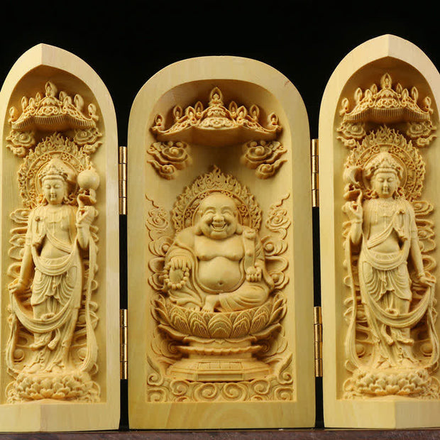 Buddha Stones Hand-carved Portable Buddha Boxwood Serenity Home Decoration Altar