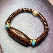 Buddha Stones Tibetan Nine-Eye Dzi Bead Wealth Bracelet Bracelet BS DarkRed