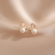 Buddha Stones 18K Gold Pearl Butterfly Love Freedom Stud Earrings Earrings BS 2
