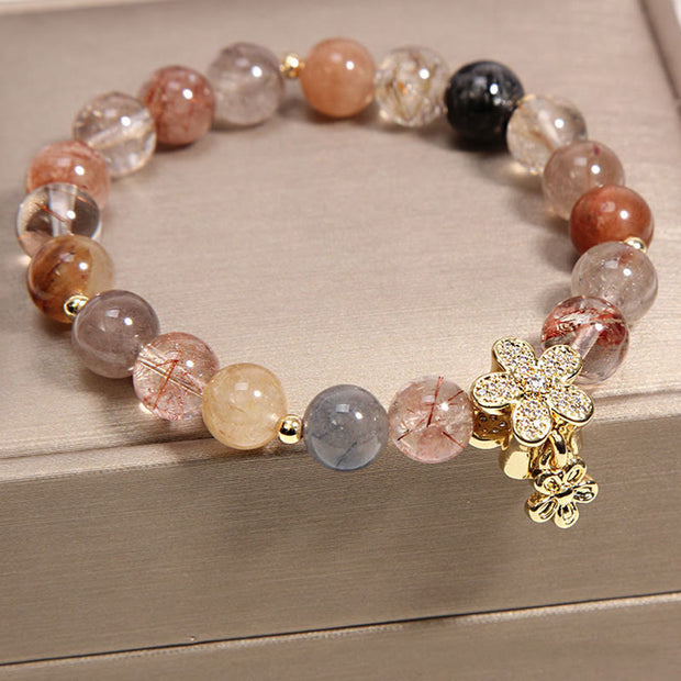 Buddha Stones Multicolored Rutilated Quartz Citrine Wealth Protection Flower Bracelet Bracelet BS 1