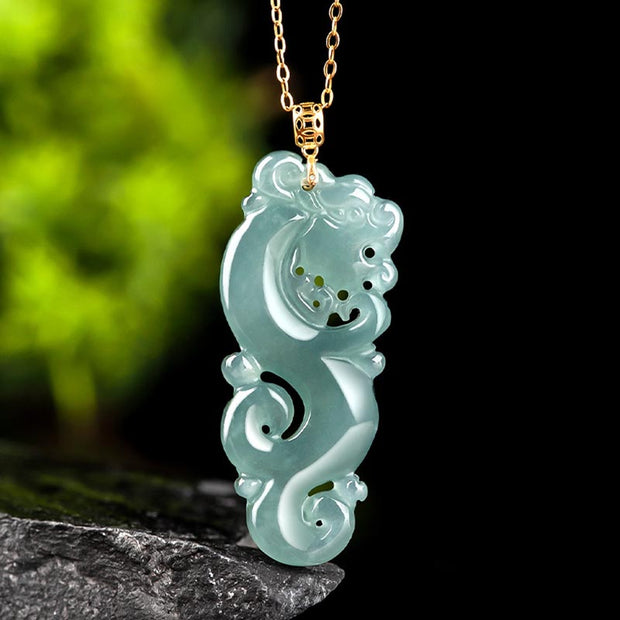 Buddha Stones 18K Gold Plated 925 Sterling Silver Year of the Dragon Jade Abundance Necklace Pendant Necklaces & Pendants BS 2
