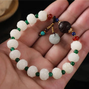 Buddha Stones Bodhi Seed Jade Lotus Charm Peace Bracelet Bracelet BS 1