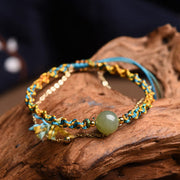 Buddha Stones Handmade Colorful Rope Luck Jade Bead Abundance Double Layer Bracelet