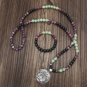 Buddha Stones 108 Mala Beads Amethyst Green Aventurine Lotus Meditation Bracelet Mala Bracelet BS 1