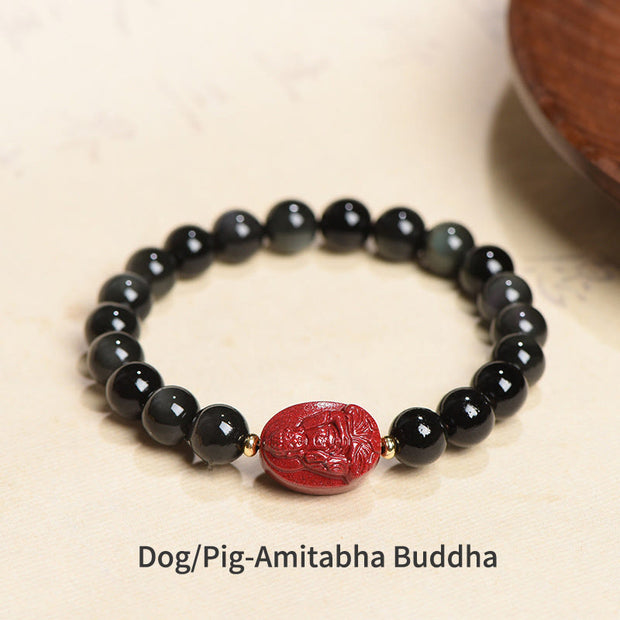 FREE Today: Strengthen Energy Chinese Zodiac Natal Buddha Natural Black Obsidian Cinnabar Purification Bracelet