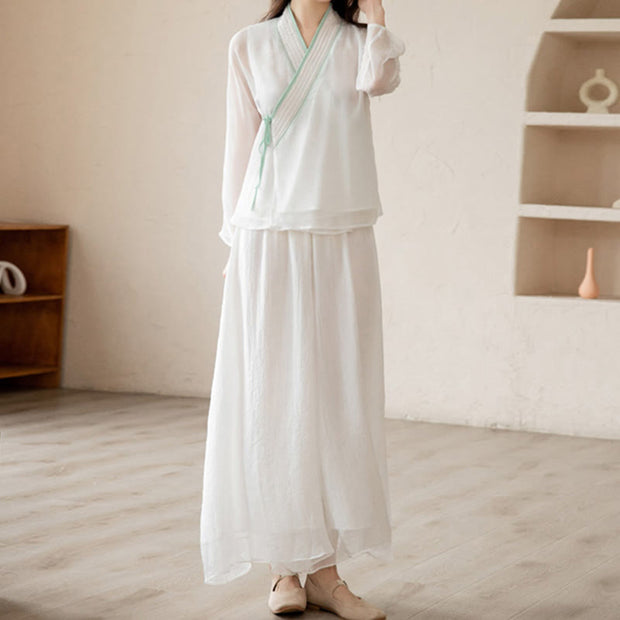 Buddha Stones Retro Prayer Zen Spiritual Meditation Practice Chiffon Clothing Women's Set Clothes BS 14