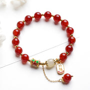 Buddha Stones Natural Red Agate Hetian Jade Fu Character Confidence Charm Bracelet Bracelet BS 1
