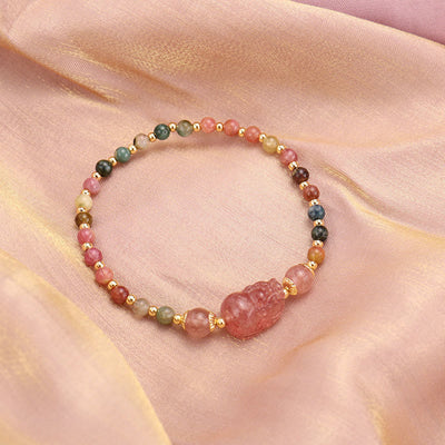 Buddha Stones Natural Tourmaline Garnet Strawberry Quartz PiXiu Moonstone Protection Bracelet Bracelet BS Tourmaline(Positive♥Love)(Wrist Circumference 14-15cm)