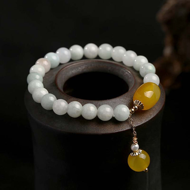 Buddha Stones Natural White Jade Agate Protection Bracelet ...