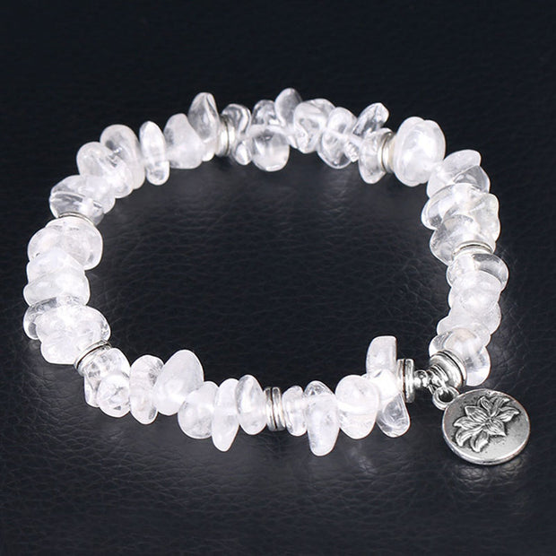 Buddha Stones Natural White Crystal Lotus Healing Bracelet Bracelet BS White Crystal