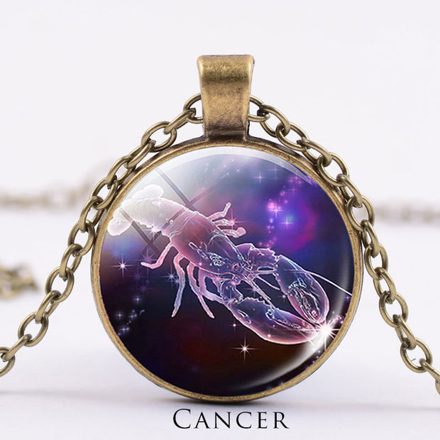 12 Constellations of the Zodiac Moon Starry Sky Protection Blessing Necklace Pendant Necklaces & Pendants BS DarkGoldenrod Cancer