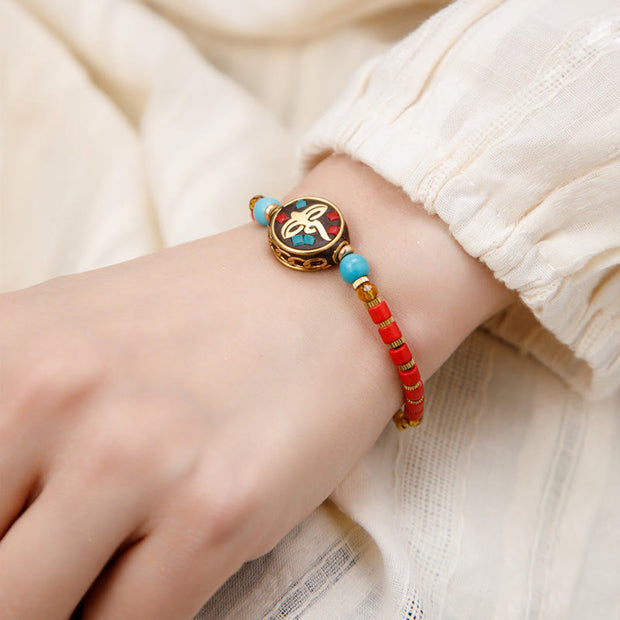 Buddha Stones Tibetan Turquoise Om Mani Padme Hum Protection Strength Bracelet Bracelet BS Thangka