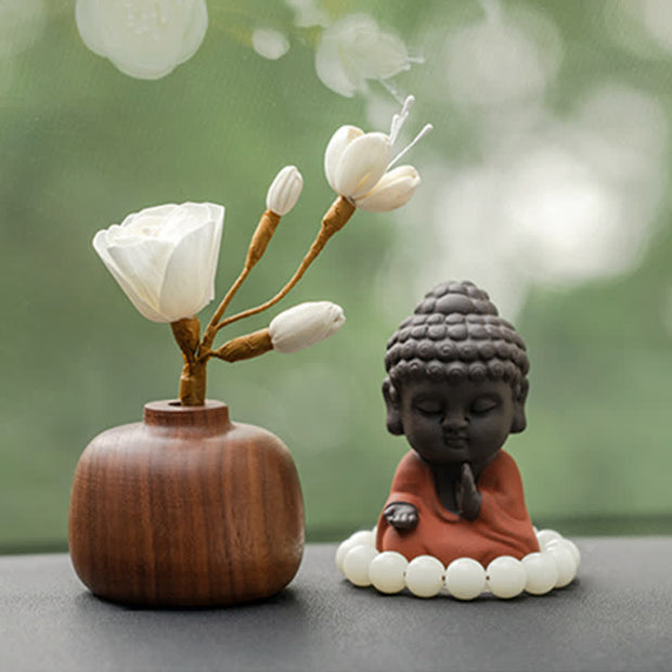 Buddha Stones Black Peach Wood Buddha Magnolia Flower Wealth Decorations