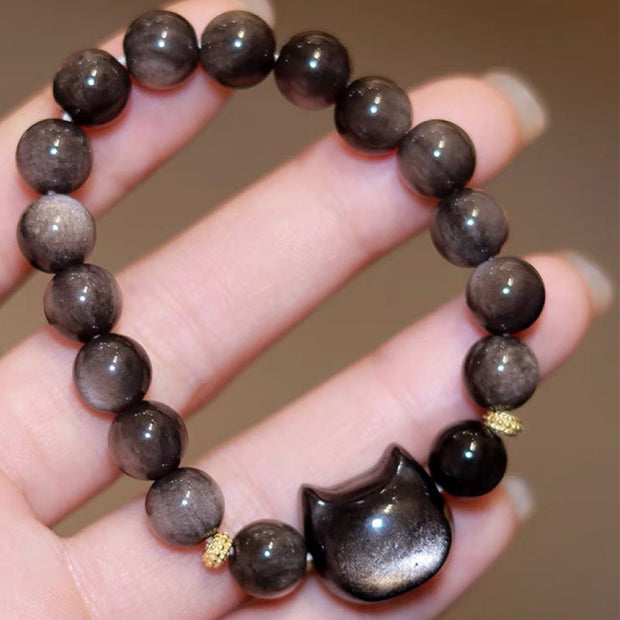 FREE Today: Absorbing Negative Energy Gold Silver Sheen Obsidian Cute Cat  Protection Bracelet FREE FREE 29