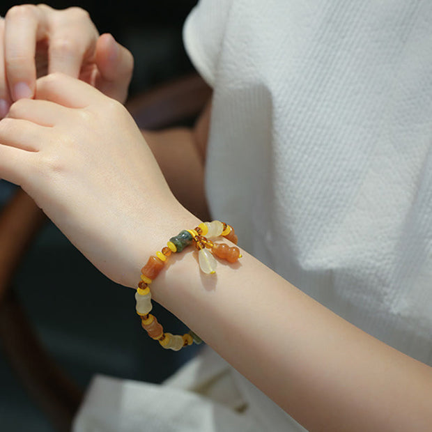 Buddha Stones Natural Golden Silk Jade Gourd Wealth Charm Bracelet Bracelet BS 5