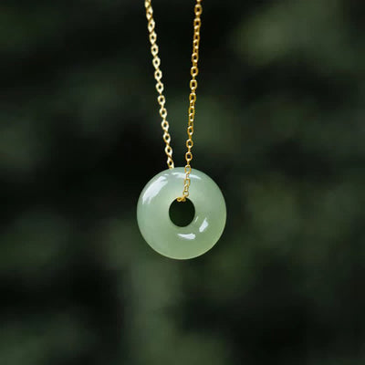 Buddha Stones Peace Buckle Jade Abundance Copper Necklace Pendant Necklaces & Pendants BS Jade(Prosperity♥Abundance)