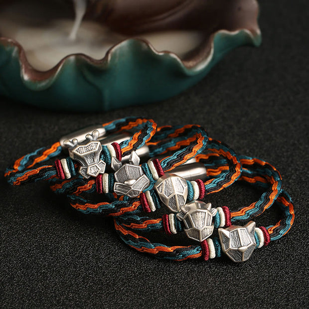 Buddha Stones Handmade 999 Sterling Silver Year of the Dragon Chinese Zodiac Protection Colorful Reincarnation Knot Rope Bracelet Bracelet BS 1