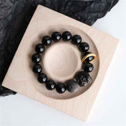 Buddha Stones Black Obsidian Silver Sheen Obsidian Lion Strength Bracelet Bracelet BS 22cm