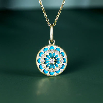 Buddha Stones 925 Sterling Silver Round Turquoise Zircon Protection Strength Necklace Pendant Necklaces & Pendants BS Turquoise(Purification♥Protection)