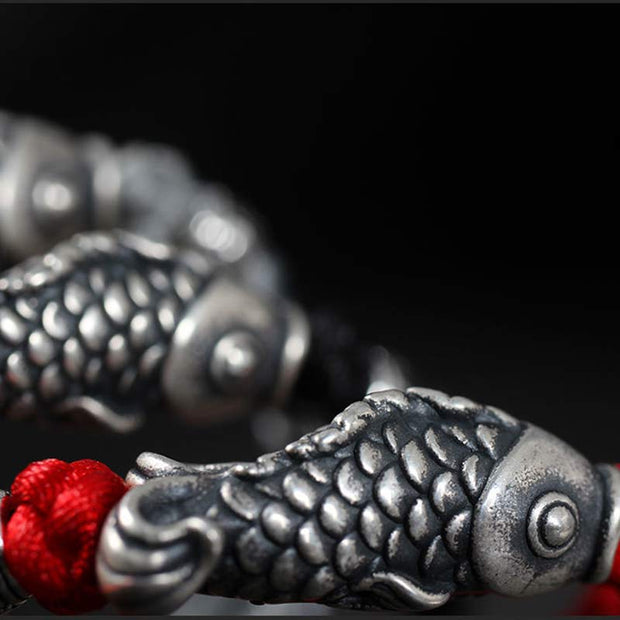 Buddha Stones Silver Luck Koi Fish Braided String Bracelet Bracelet BS 7