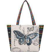 Buddha Stones Elephant Butterfly Embroidered Large Capacity Canvas Tote Bag Shoulder Bag Bag BS 20