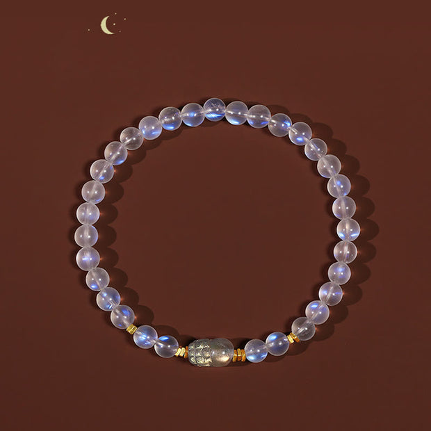 Buddha Stones 925 Sterling Silver Plated Gold Natural Moonstone PiXiu Healing Bracelet Bracelet BS 5
