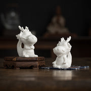 Buddha Stones Year Of The Dragon Luck White Porcelain Ceramic Tea Pet Home Figurine Decoration Decorations BS 15