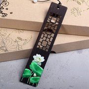 Buddha Stones Green Lotus Bamboo Oriole Ebony Wood Bookmarks With Gift Box Bookmarks BS Lotus-1