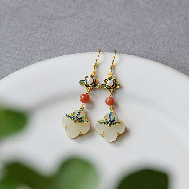 Buddha Stones Lucky Four Leaf Clover Jade Abundance Copper Earrings Earrings BS 4