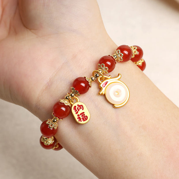 Buddha Stones Year of the Dragon Red Agate Green Aventurine Peace Buckle Fu Character Lucky Fortune Bracelet Bracelet BS 16