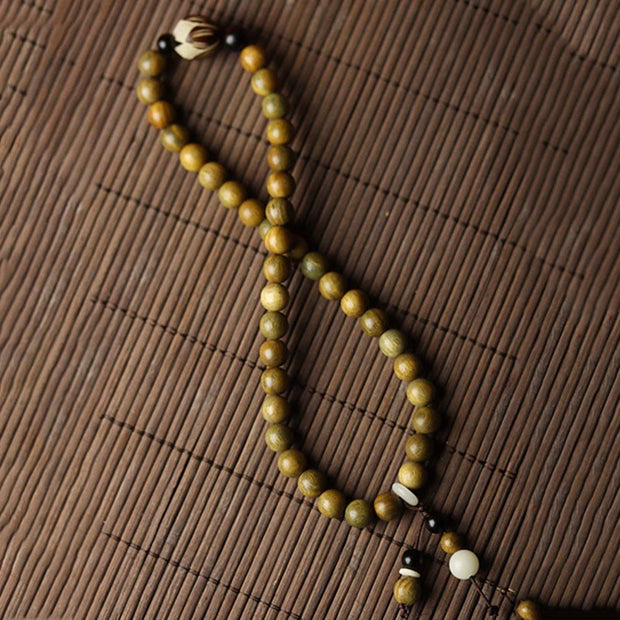 Buddha Stones Green Sandalwood Bodhi Seed Lotus Soothing Double Wrap Bracelet Bracelet BS 6