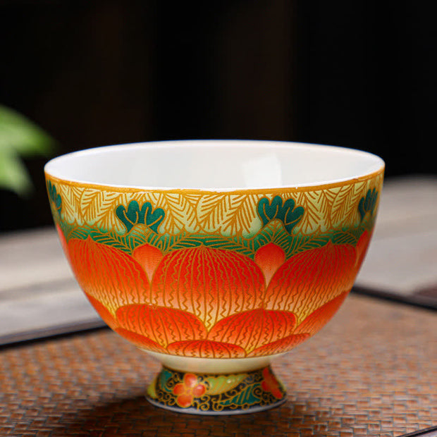 Buddha Stones Lotus Ceramic Teacup Flower Tea Cups 100ml Cup BS 2