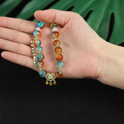 Buddha Stones Colorful Liuli Glass Bead Chinese Lock Charm Fortune Bracelet