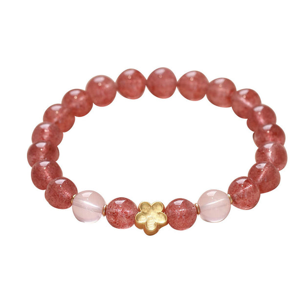 Buddha Stones Natural Strawberry Quartz Peach Blossom PiXiu Attract Fortune Healing Bracelet
