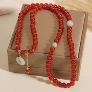 Buddha Stones Natural Red Agate Jade Peace Buckle Calm Triple Wrap Bracelet Bracelet BS 5