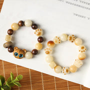 Buddha Stones Natural Bodhi Seed Sandalwood Lucky Cute Cat Head Paw Claw Peace Bracelet