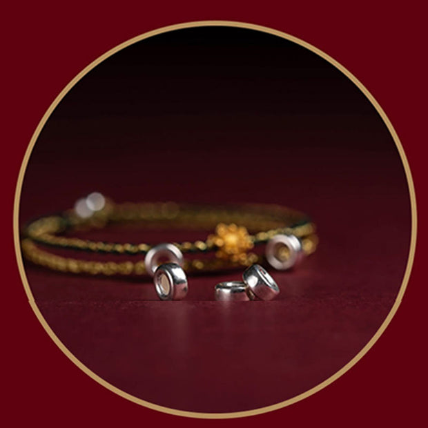 Buddha Stones 999 Gold Lotus Handmade Blessing Braid String Double Layer Bracelet Bracelet BS 10