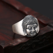 Buddha Stones 990 Sterling Silver Buddha Head Wealth Blessing Ring