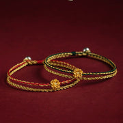 Buddha Stones 999 Gold Lotus Handmade Blessing Braid String Double Layer Bracelet Bracelet BS 9