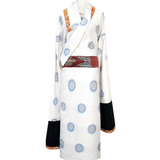 Buddha Stones Tibetan White Shirt Robe Clothing Lhasa Long Dress Women Clothing