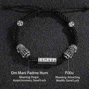 Buddha Stones Double PiXiu Feng Shui Copper Coin Om Mani Padme Hum String Bracelet