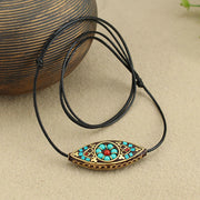 Buddha Stones Tibet Turquoise Bead Marquise Pattern Protection Strength Necklace Pendant Necklaces & Pendants BS 1