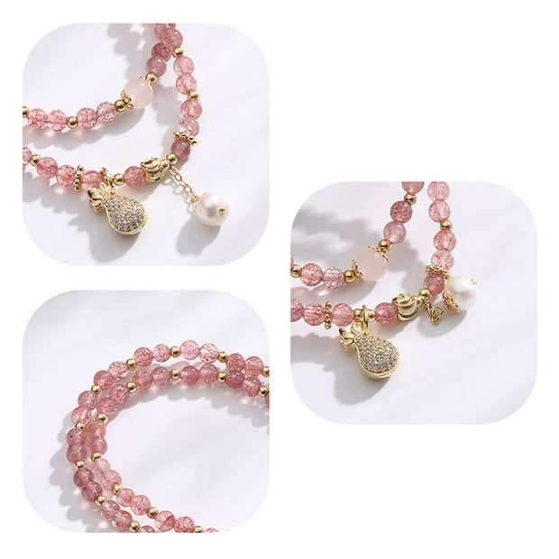 Buddha Stones Strawberry Quartz Money Bag Positive Charm Double Wrap Bracelet Bracelet BS 8
