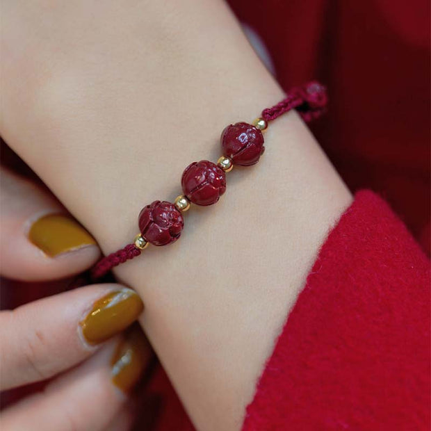Buddha Stones Cinnabar Jade Lotus Calm Red String Weave Bracelet Bracelet BS 2