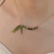 Buddha Stones Bamboo Leaf Jade Design Wealth Necklace Pendant Necklaces & Pendants BS 4